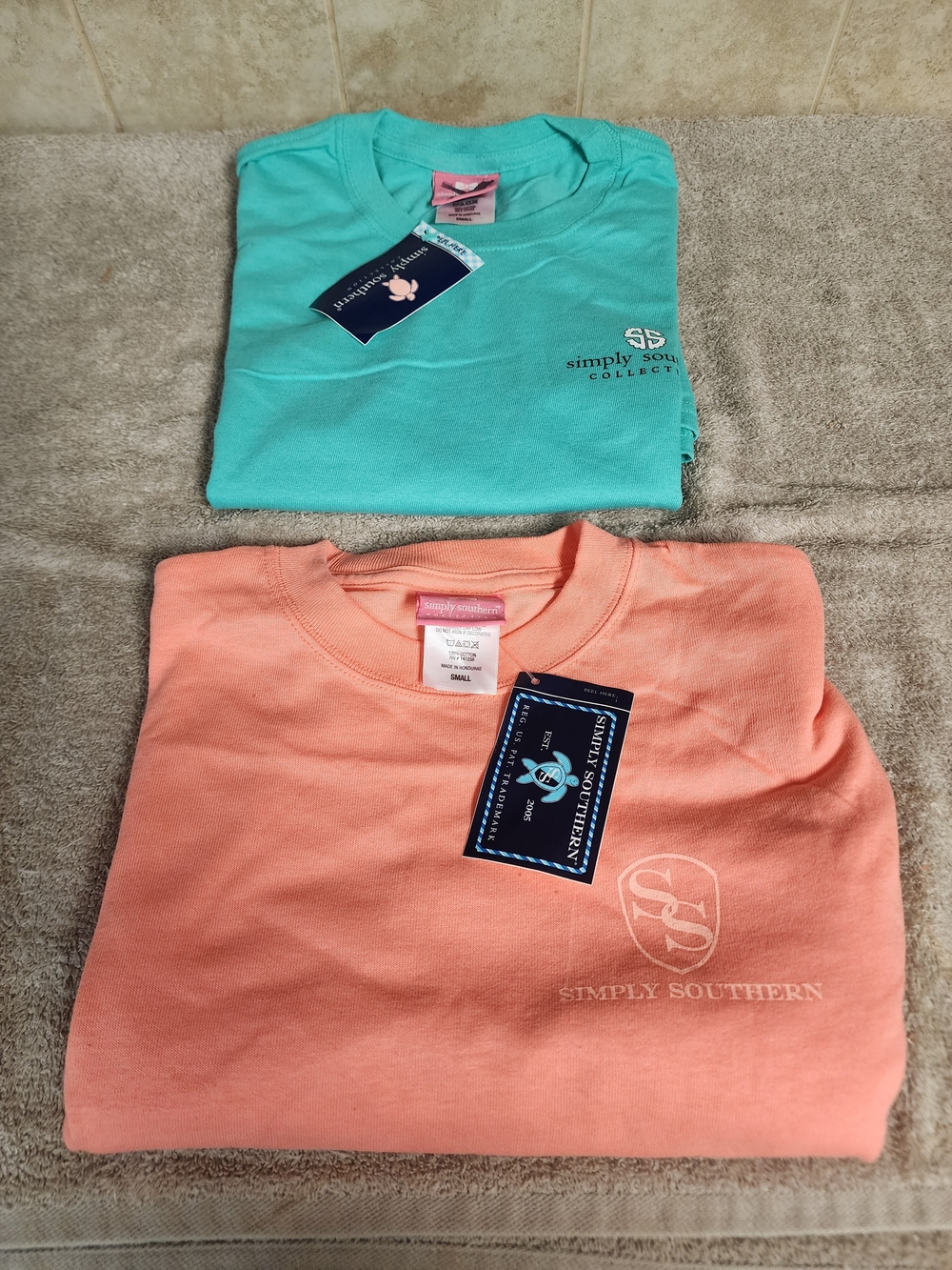 Simply Southern Kids' Short & Long-Sleeve Tee - Coral Peach and Aqua (2-Pack)